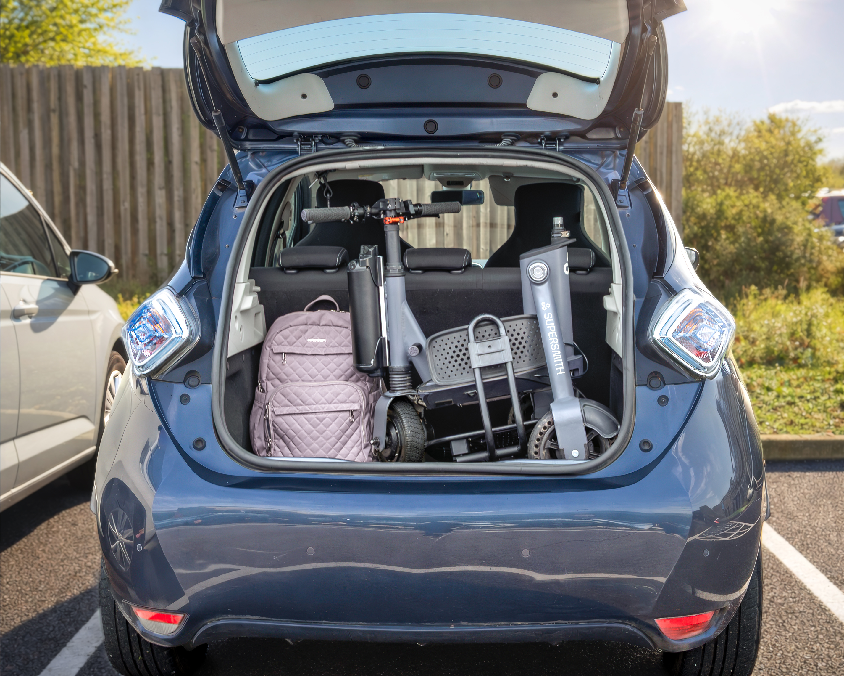 A picture of the 3Scooter in the boot of a Renault Zoe